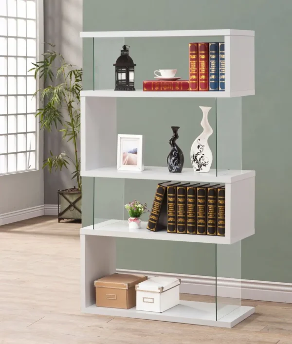 Emelle 63-inch 4-shelf Glass Panel Bookshelf White - COA-800300