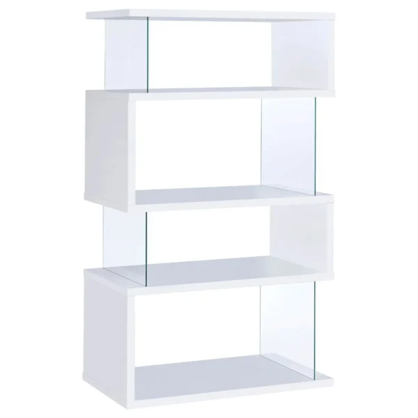 Emelle 63-inch 4-shelf Glass Panel Bookshelf White - COA-800300
