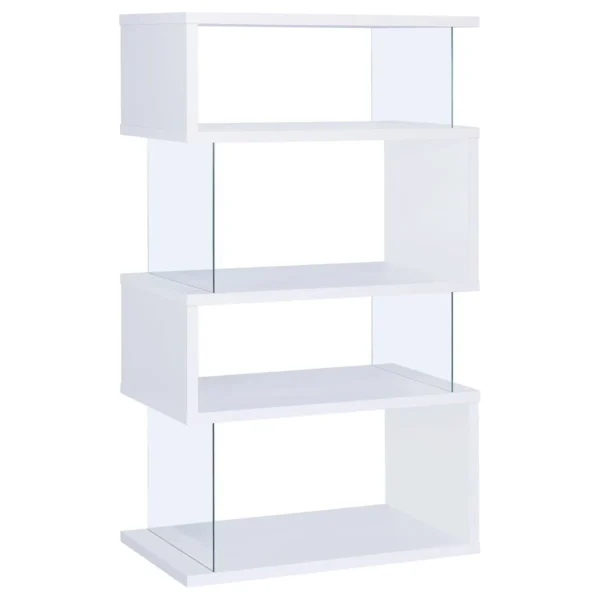 Emelle 63-inch 4-shelf Glass Panel Bookshelf White - COA-800300