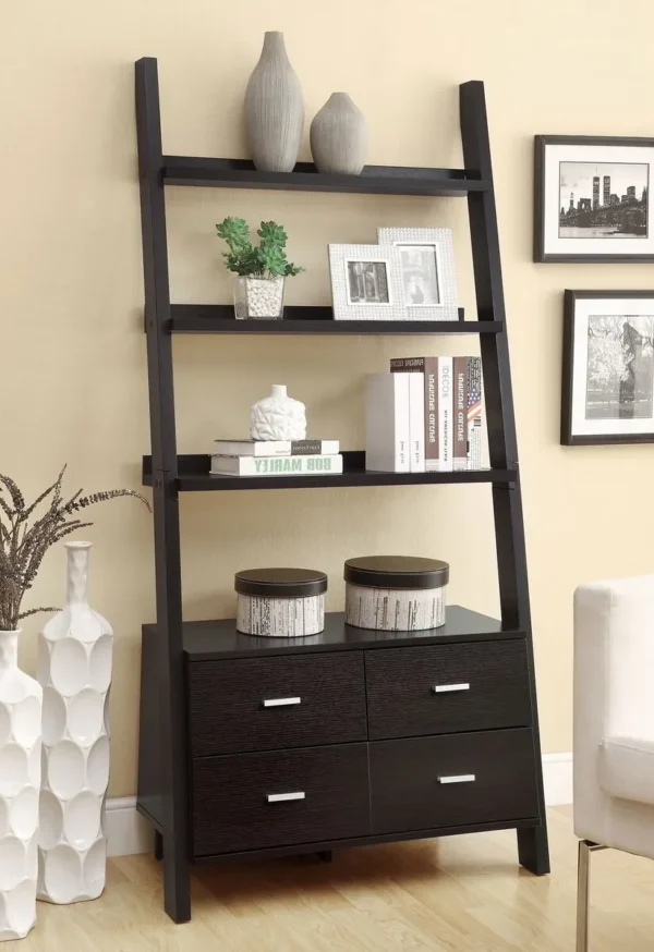 800319_01-7226604 Colella 72-inch 5-shelf Storage Ladder Bookshelf Cappuccino - COA-800319