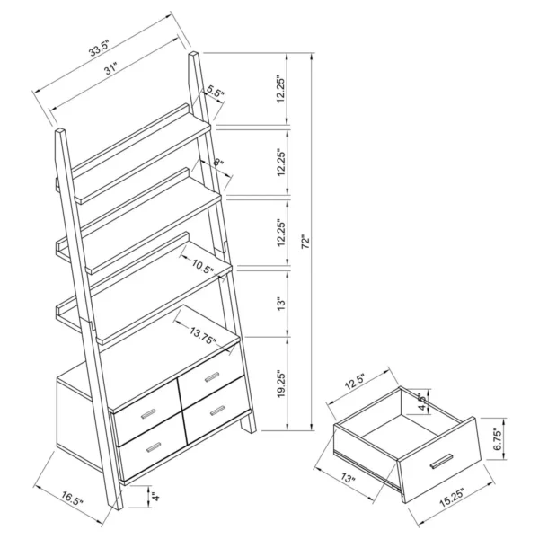 800319_05-7226604 Colella 72-inch 5-shelf Storage Ladder Bookshelf Cappuccino - COA-800319