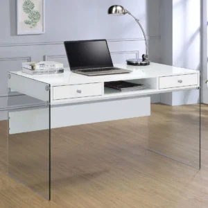 Dobrev 48-inch 2-drawer Writing Desk White High Gloss - COA-800829