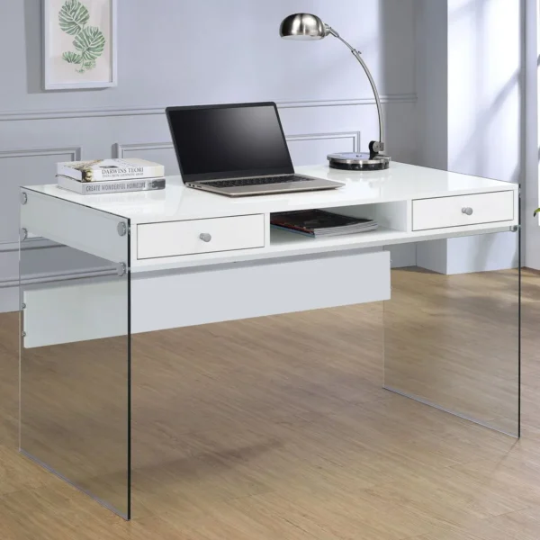 Dobrev 48-inch 2-drawer Writing Desk White High Gloss - COA-800829