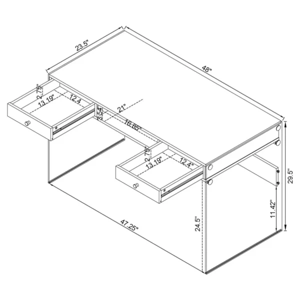 Dobrev 48-inch 2-drawer Writing Desk White High Gloss - COA-800829