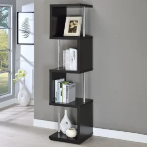 Baxter 67-inch 4-shelf Bookshelf Black and Chrome - COA-801419