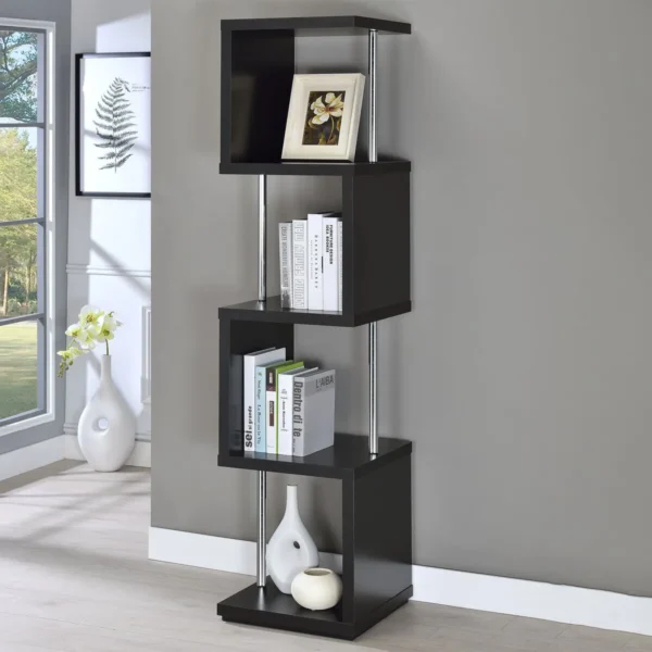 Baxter 67-inch 4-shelf Bookshelf Black and Chrome - COA-801419