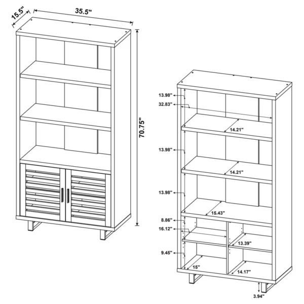 Maddox 71-inch 3-shelf Cabinet Bookcase Walnut - COA-801863