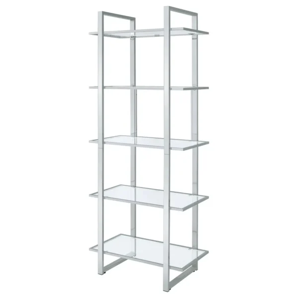 Hartford 79-inch 5-shelf Glass Bookshelf Chrome - COA-805538