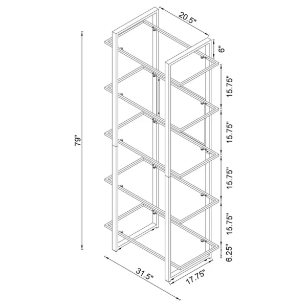 Hartford 79-inch 5-shelf Glass Bookshelf Chrome - COA-805538