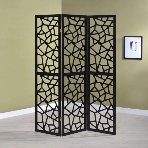Nailan 3-Panel Room Divider Folding Screen Black Open Mosaic - COA-900092