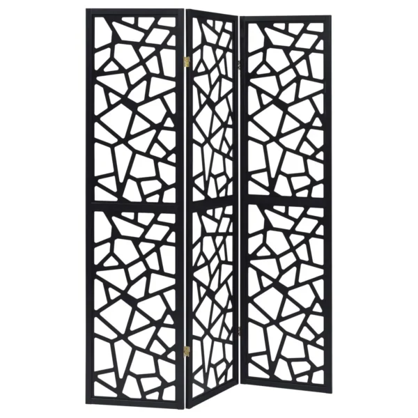 Nailan 3-Panel Room Divider Folding Screen Black Open Mosaic - COA-900092