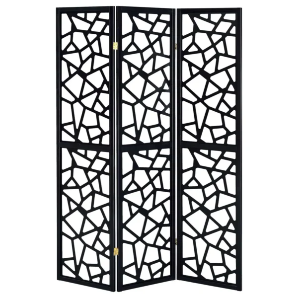 Nailan 3-Panel Room Divider Folding Screen Black Open Mosaic - COA-900092