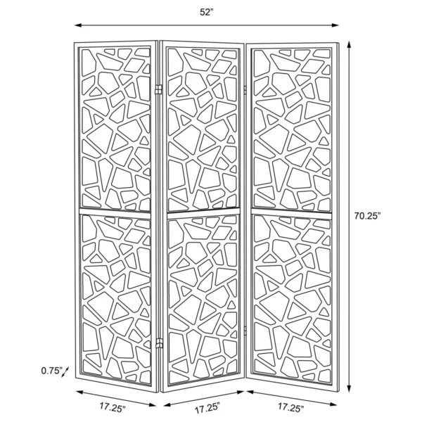 Nailan 3-Panel Room Divider Folding Screen Black Open Mosaic - COA-900092