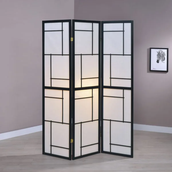 Damis 3-Panel Room Divider Folding Shoji Screen Black - COA-900102