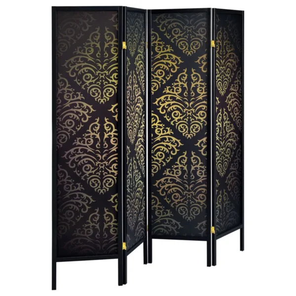 Haidera 4-Panel Room Divider Folding Screen Black Damask - COA-901632
