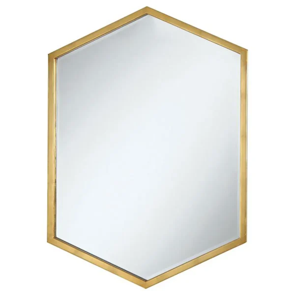 Bledel 24 x 34 Inch Hexagonal Wall Mirror Gold - COA-902356