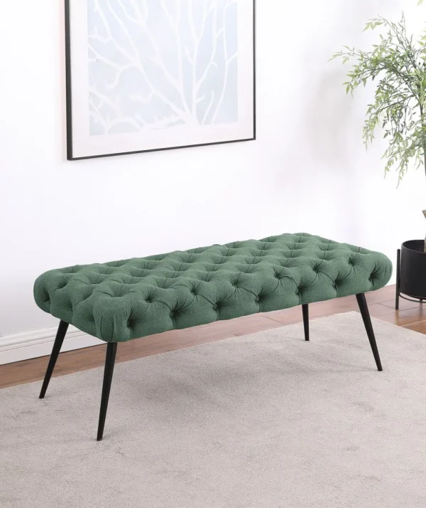 Ella Upholstered Tufted Bench Metal Legs Teal - COA-910336