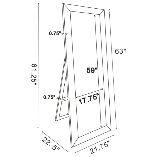 Soline 22 x 61 Inch Framed Standing Floor Mirror Silver - COA-961633
