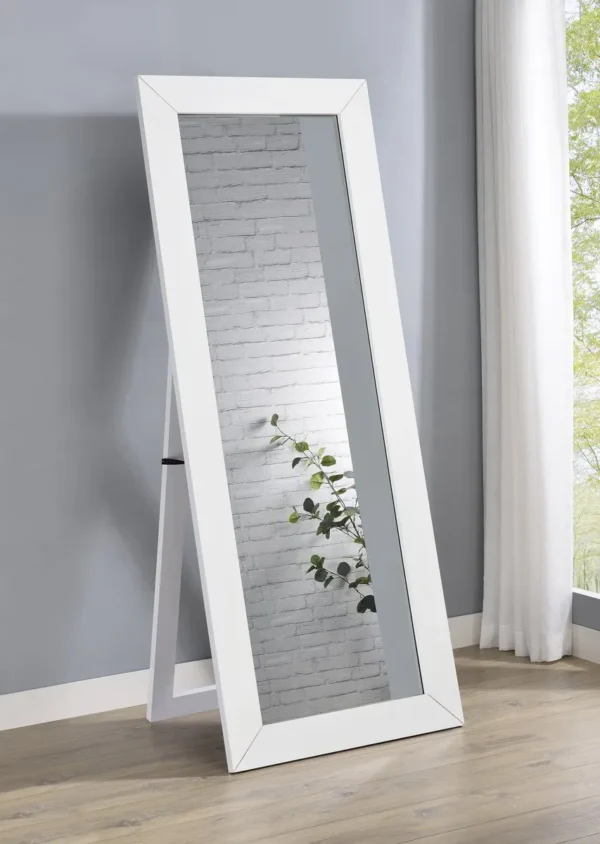 Cadence Tempered Glass Full Length Mirror White High Gloss - COA-961656