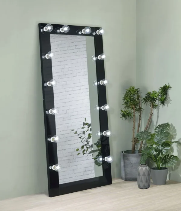 Zayan 32 x 71 Inch Floor Mirror LED Lighting Black Gloss - COA-969557